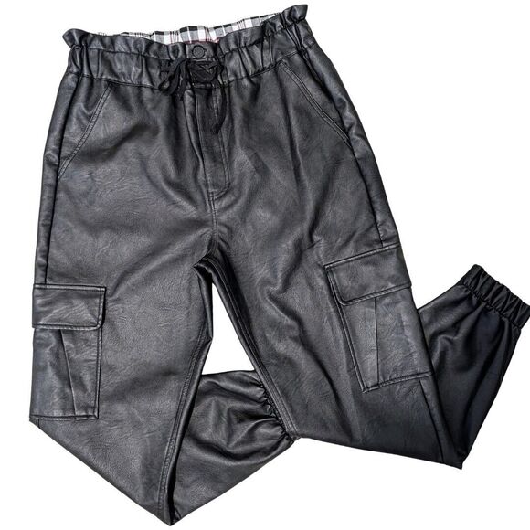 Kancan Rona High Rise Black Faux Leather‎ Cargo Joggers Size XL - Picture 1 of 16